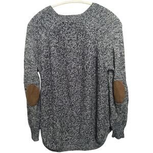 RD style Cozy knit  blk/white sweater lightweight leather elbow patch Womens  XL